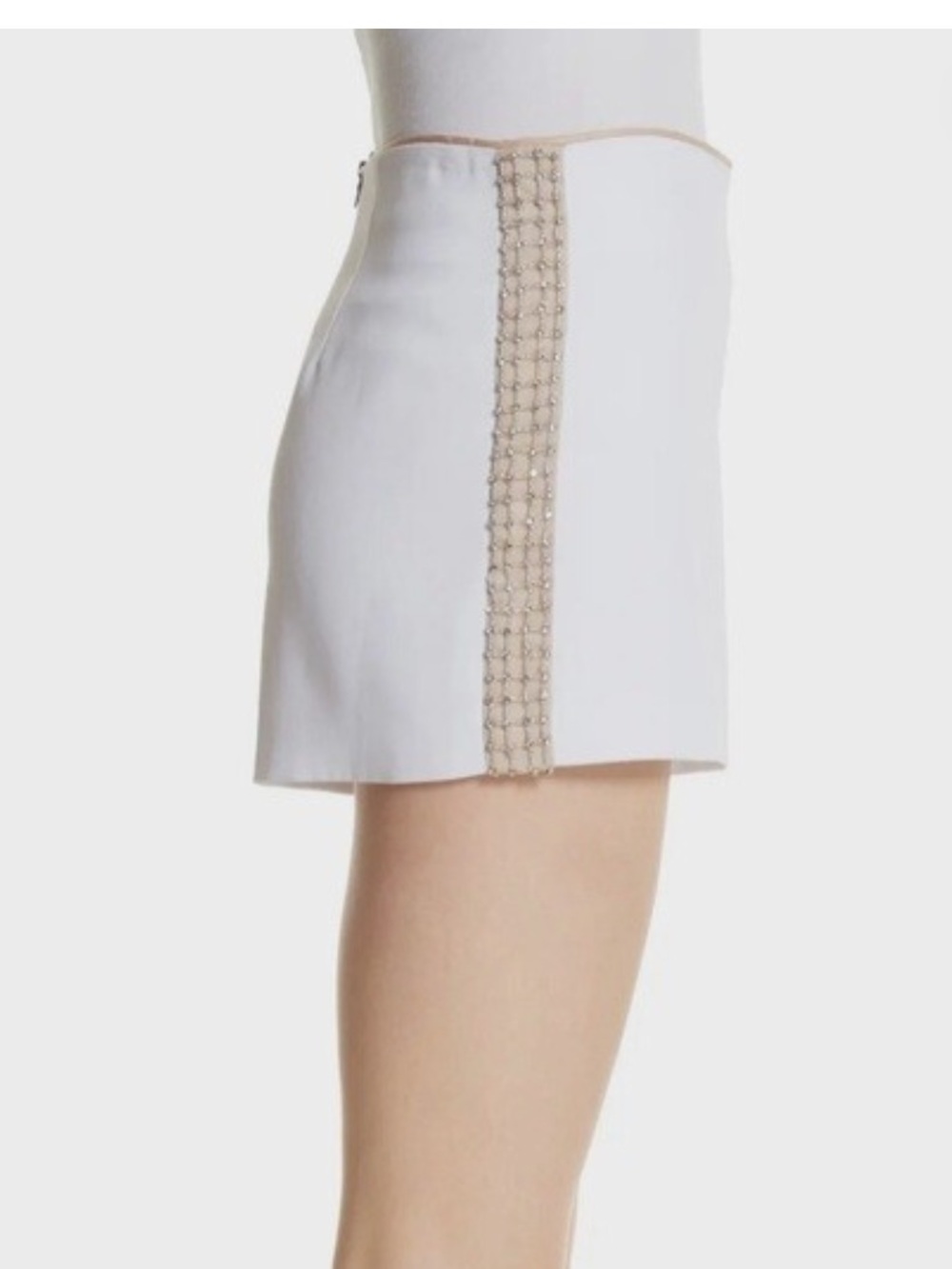 Alice + Olivia White Mini Skirt with Crystal Rhinestone Side Panel